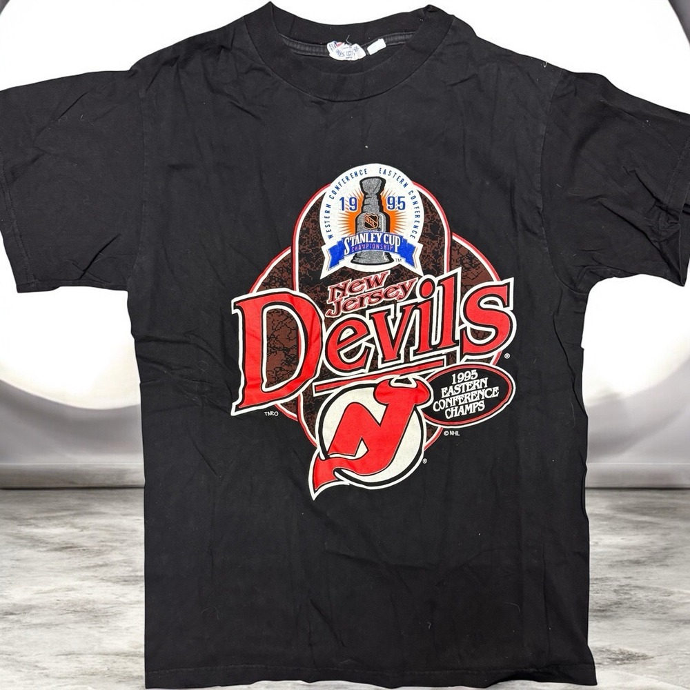 Vintage 1995‎ New Jersey Devils Stanley Cup Champs NHL T-Shirt Adult Size XL 90s